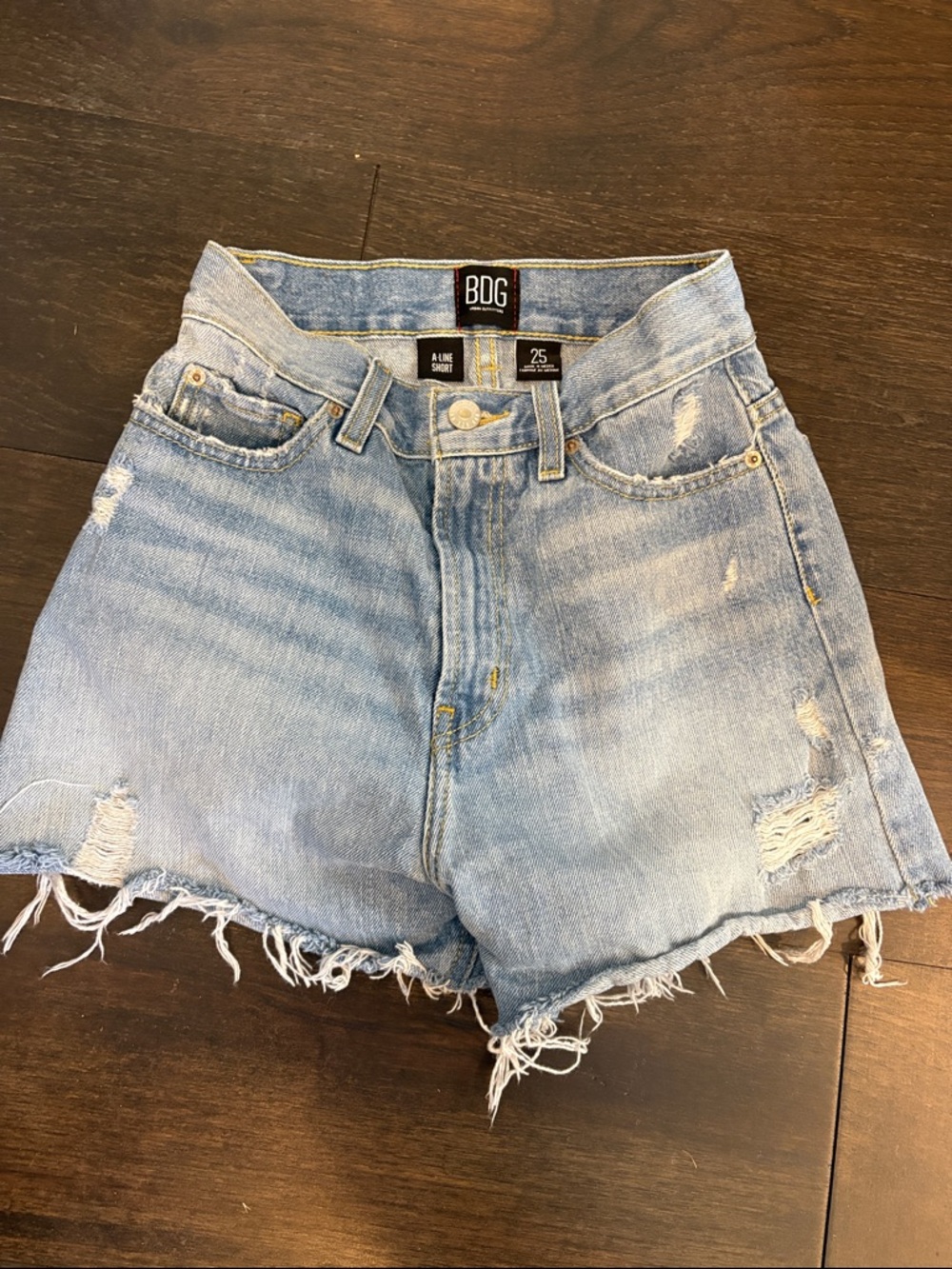 BDG Urban Outfitters A-Line Denim Shorts Sz 25 Med Blue High Waist Distressed